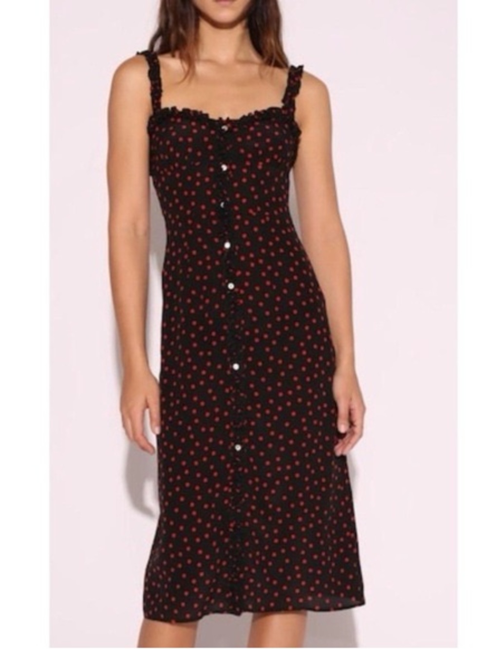 Juliet Midi Dress with Red Polka Dots - Sleeveless Button-Front